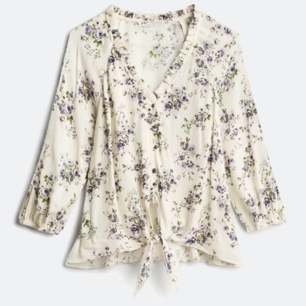 Mason & Bell - Floral V-Neck Blouse - Cream and Purple